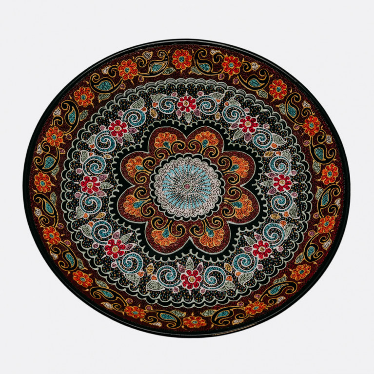 Unik handgjord dekorativ tallrik från Uzbekistan, 38 cm, droppteknik